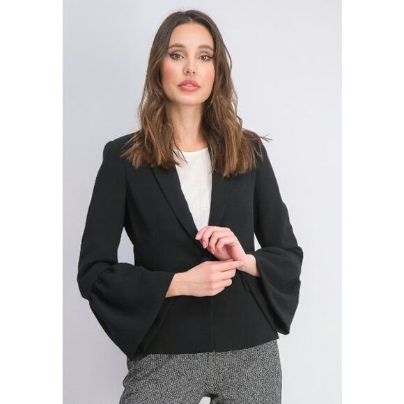 Mango Suit Women's Black Flared Long Sleeve Notch Lapel Blazer Coat Jacket Sz M - Picture 1 of 6